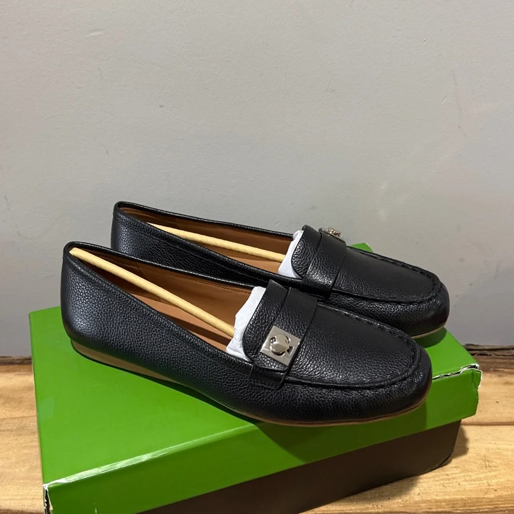 Kate Spade New York‎ Camilla Black Pebbled Leather Loafer Tan Sole sz 9.5B NIB